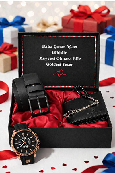 expreshediye Babaya Hediye Seti | Kemer Cüzdan Tesbih Saat – Siyah Premium