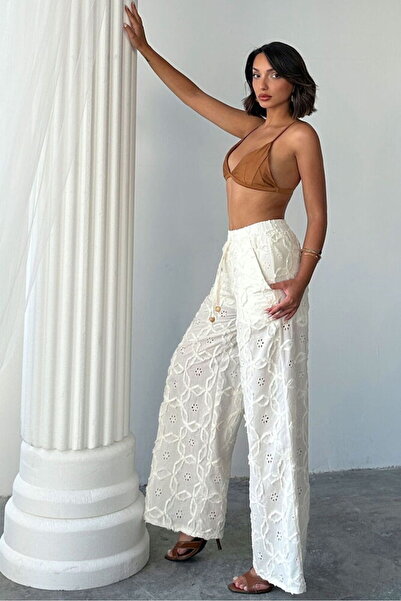 VERYMODA Κεντημένο Παντελόνι Σουζουνέλι - Πέτρινο |   D2850