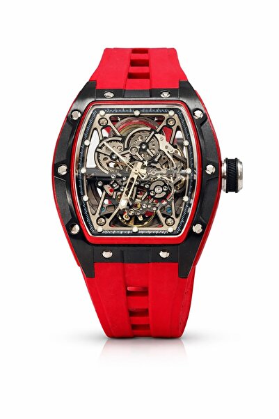 TOMRICH Phantom Skeleton Automatic Watch for Men Red Silicone Strap Tonneau C...