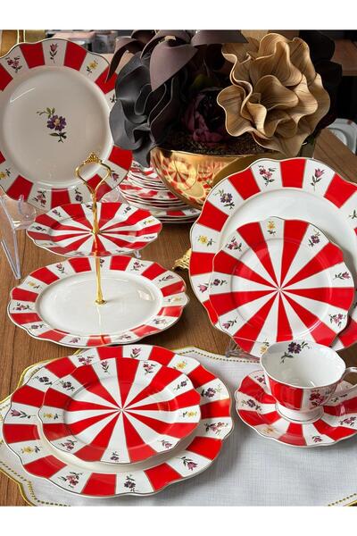 MD MİMOZA DEKOR Tea Set 25 Pieces for 6 People Acem / Cake / Presentation / S...