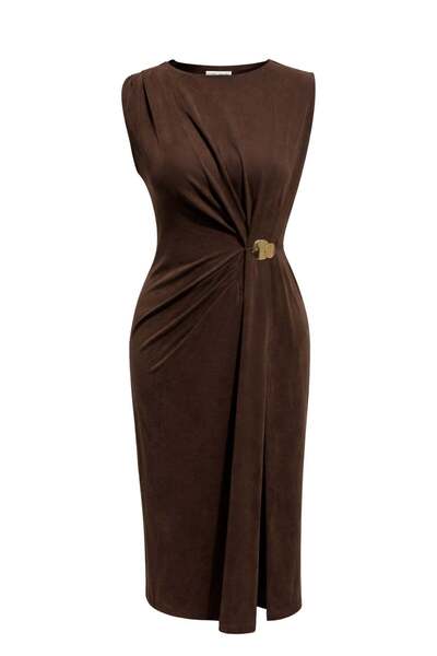 Mixray 2084 Γυναικείο φόρεμα με λεπτομέρεια από πλαϊνή πόρπη και σχισμή, σε κ...