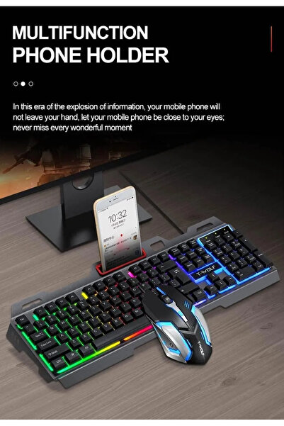 Generic مجموعة لوحة مفاتيح سلكية بإضاءة RGB ⌨️ 🌈   لوحة مفاتيح ألعاب معدنية ...