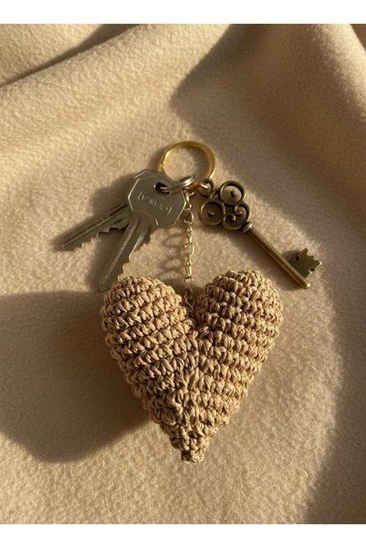 Atelier Oza Handmade Heart Keychain Paper String Knitted Bag Charm Handmade Beige Bag Accessory