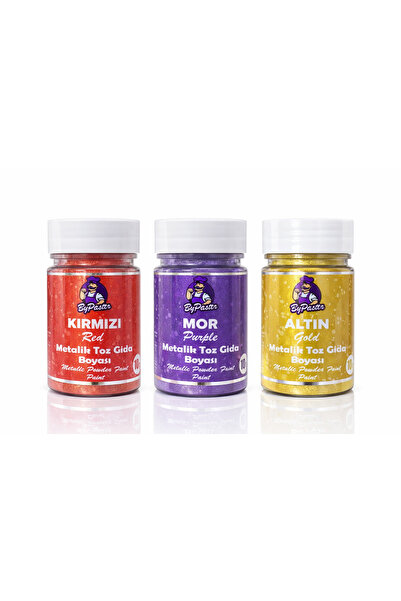 By Paster 3’lü Set Yenilebilir Metalik Toz Gıda Boyası 10 Gr (Kırmızı, Mor, A...