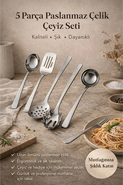 TUMU LIFE 5 Parça Paslanmaz Çelik Mutfak Gereçleri Seti Dayanıklı Spagetti Ka...