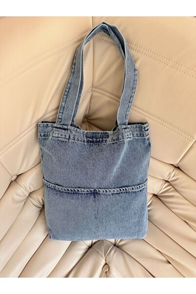 minebag Γυναικεία τσάντα ώμου με διπλή τσέπη από τζιν Edgar Blue