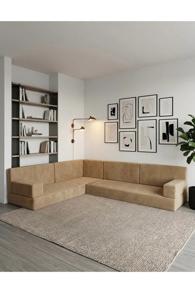 BAKIRÖZÜ HOME Premium Kadife Kumaş, Konforlu Yer Kanepesi ,Modüler Şark Köşes...