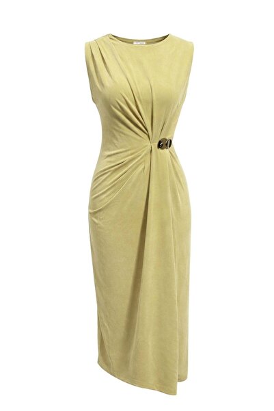 Mixray 2084 Γυναικείο φόρεμα με λεπτομέρεια από πλαϊνή πόρπη και σχισμή, σε χ...