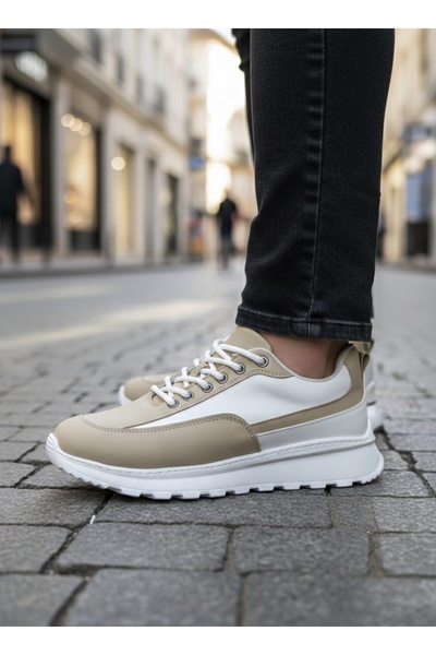 TUGERDİ Cream Lace-Up Lightweight High White Sole Style Men's Shoes Tge230898993