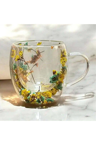 OEM Κούπα διπλού τοιχώματος με αποξηραμένα λουλούδια μέσα, Χρώμα, 150 ml