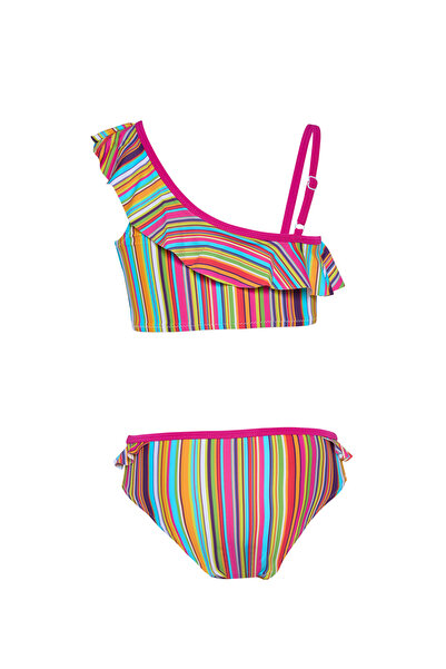 TOOSALTY Girl's Multi-Colored Striped Fuchsia Ribbed Bikini Set 25Sg001St