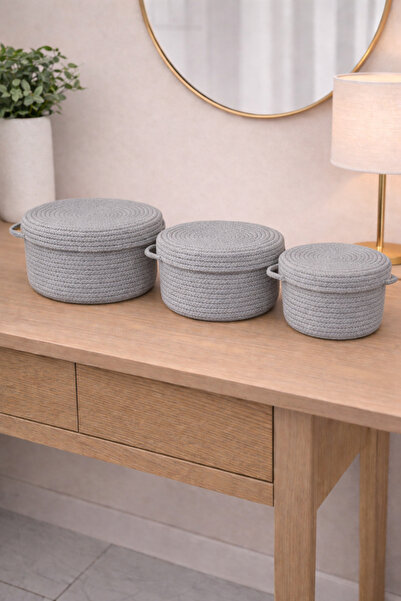 MaVaux Σετ Καλάθια με Σχοινί 3 τεμαχίων Mira με Κάλυμμα, Διακοσμητικός Οργανω...