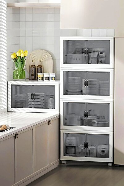 handanca 4'lü Portatif Istiflenebilir Tekerlekli Organizer Dolap - Saklama Ku...