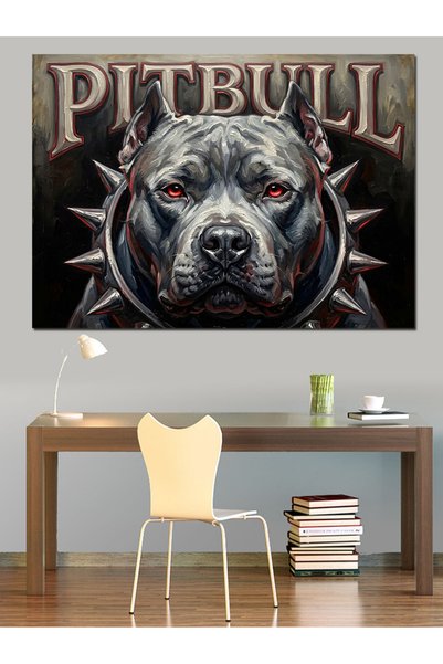 karizmart Dikenli Tasmalı Pitbull Köpek Portresi Dekoratif Kanvas - Mdf Ahşap...