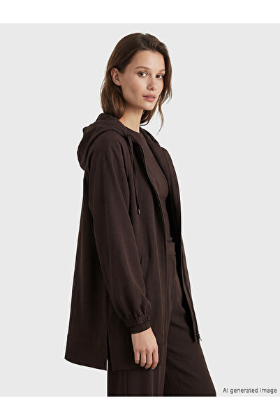 LC Waikiki NEVAVM Farkıyla LCW Modest Καφέ Γυναικείο Τουνίκ με Κουκούλα Overs...