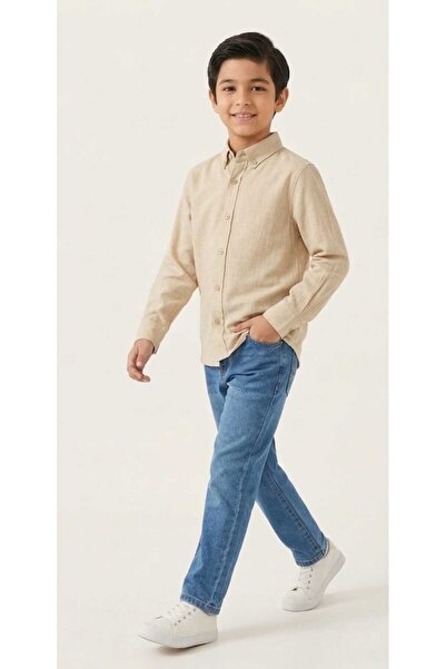 zavera for kids Αγορίστικο πουκάμισο από βισκόζη και παντελόνι τζιν σετ δύο τ...