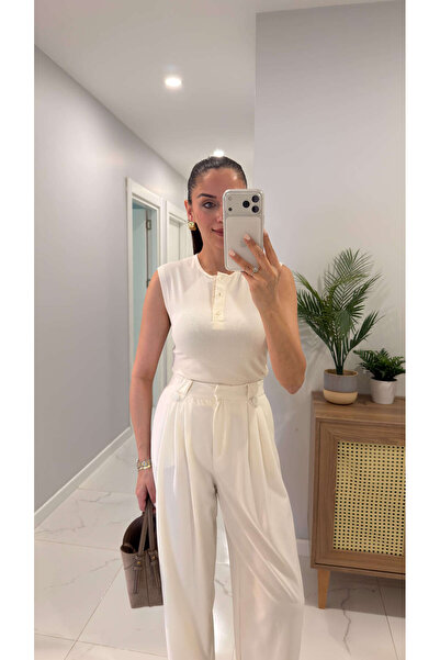 BİRCANÇİL Αμάνικη μπλούζα με κουμπιά Dlvin Zoos σε εκρού