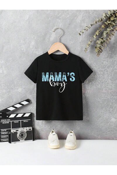 SeusCraft Anne Oğlan Kombin Tişört Takımı T-Shirt Twin Erkek Çocuk Anne mama's boy (TEKLİ FİYAT) - Siyah