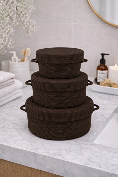 MaVaux Σετ Καλάθια με Σχοινί 3 τεμαχίων Mira με Κάλυμμα, Διακοσμητικός Οργανω...