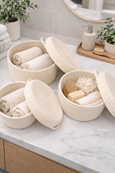 MaVaux Σετ Καλάθια με Σχοινί 3 τεμαχίων Mira με Κάλυμμα, Διακοσμητικός Οργανω...