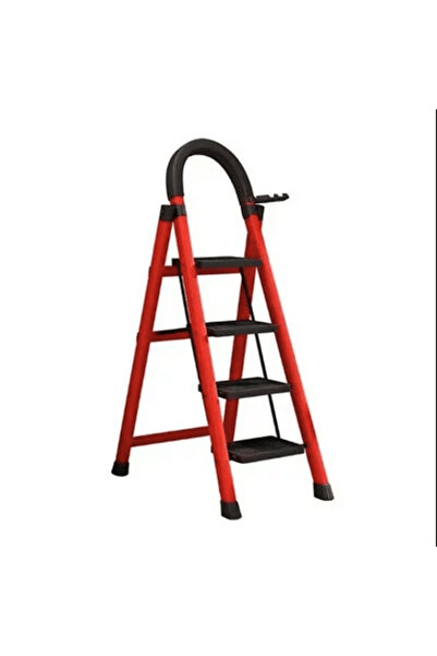 OEM JRH Πτυσσόμενη Μεταλλική Σκάλα, 4 Αντιολισθητικά Σκαλοπάτια, Κόκκινη