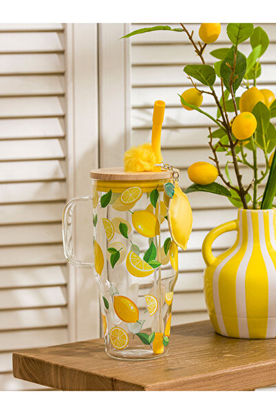 LC Waikiki Esvab • Modern & Distinctive Lemon Printed Glass Cup with Straw 11...