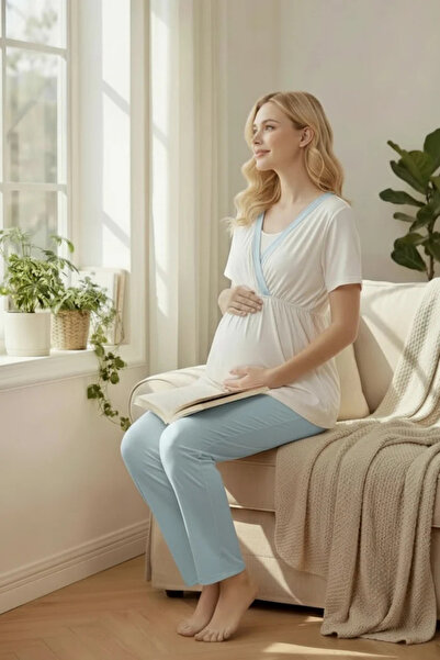Rimel Homewear Pamuklu V Yakalı Emzirme Detaylı Hamile Lohusa 3'lü Pijama Tak...