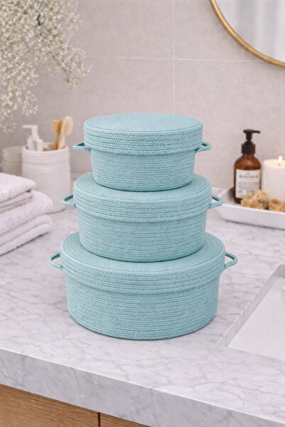 MaVaux Σετ Καλάθια με Σχοινί 3 τεμαχίων Mira με Κάλυμμα, Διακοσμητικός Οργανω...