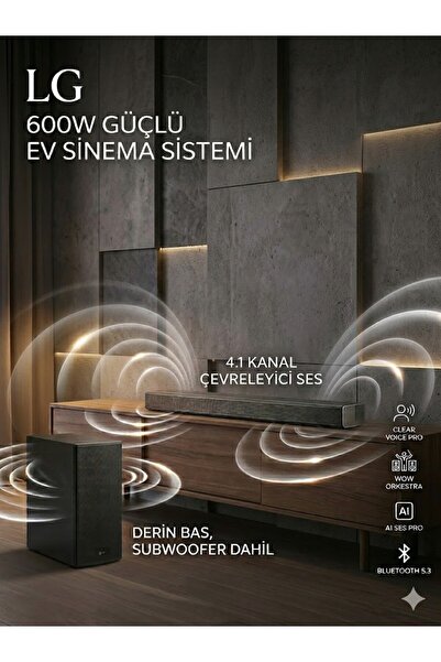 LG 600W 4.1 Kanal Soundbar Subwoofer ve AI Ses Pro Ev Sinema Sistemi