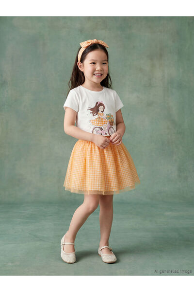 LC Waikiki White Girls' T-Shirt, Skirt and Headband