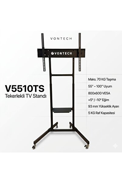 VONTECH V5510TS 55-100'' Tekerlekli Ayaklı Lcd-Led TV Standı