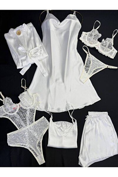ROZENİN LINGERIE Boxed Satin Dressing Gown Nightgown Underwear Dowry Set