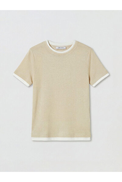 LC Waikiki NEVAVM Farkıyla LCW Vision Μπεζ οβάλ γυναικείο μπλουζάκι με λαιμόκ...