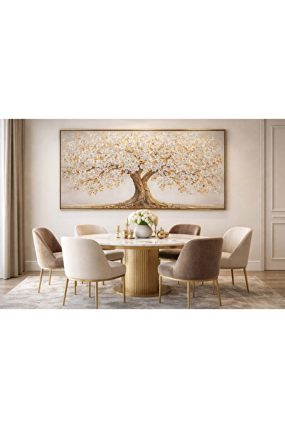 lawhat White Tree of Life Panel with Luxurious Gold Touches