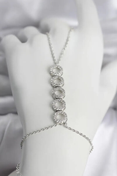 naque Brass Silver Color Zircon Stone Row Ring Model Women's Şahmeran - Tj-Sn762