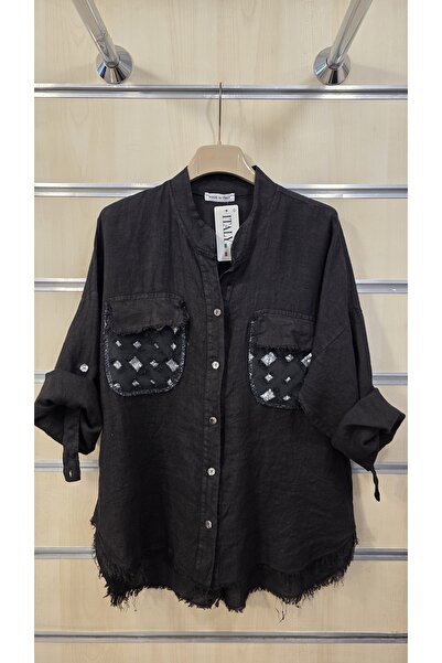 Park Moda Ιταλικό λινό πουκάμισο με λεπτομέρεια τσέπης από πούλιες