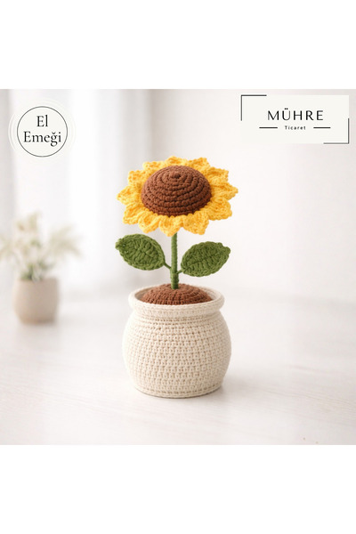 mühre 25cm Saksıda Ayçiçeği Demeti Hediyelik %100 Pamuklu Organik Amigurumi Ö...