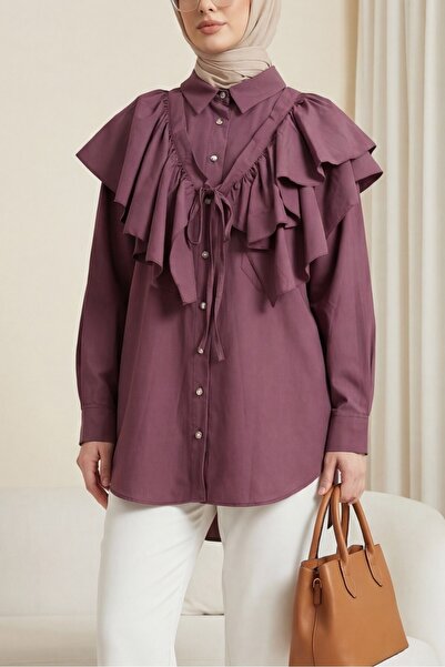 HİJABAYA Τουνίκ από ποπλίνα με οβάλ κόψιμο, λεπτομέρεια κάπας και κουμπιά