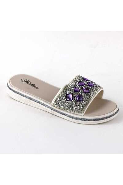 mm Women's slippers decorated with stones 896-DIAMOND-SILVER