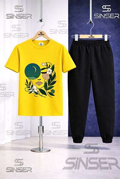 SS SİNSER Παιδικό Σετ Φόρμας με Μπλουζάκι με Στάμπα CICEKTEN GREEN GIRL YUZU