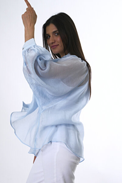 ABBRA Γυναικείο πουκάμισο oversize με λεπτομέρειες από καουτσούκ