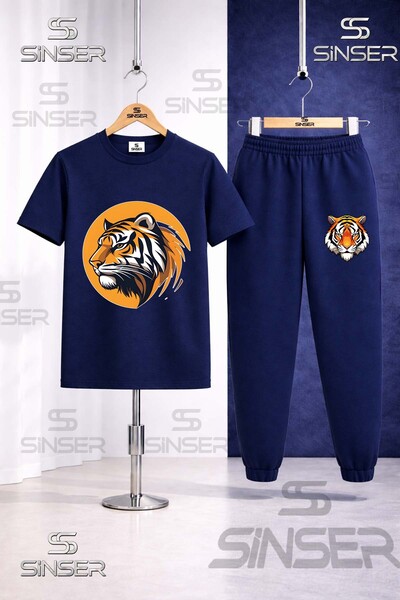 SS SİNSER Children's Tiger Head Circle Printed T-Shirt Tracksuit Set