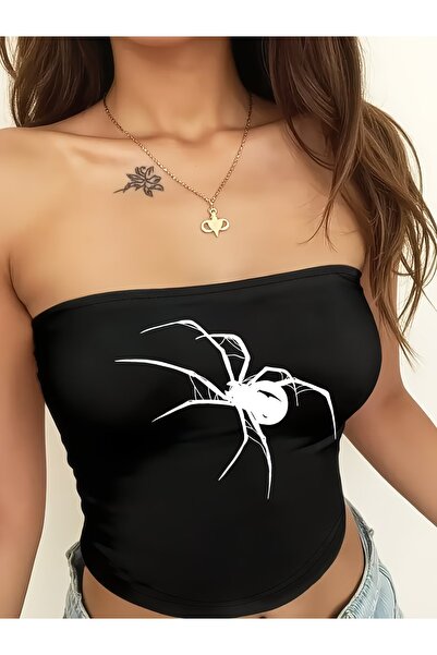 Toum Νυχτερινό Γοτθικό Κροπ Τοπ με Αράχνη, Στράπλες