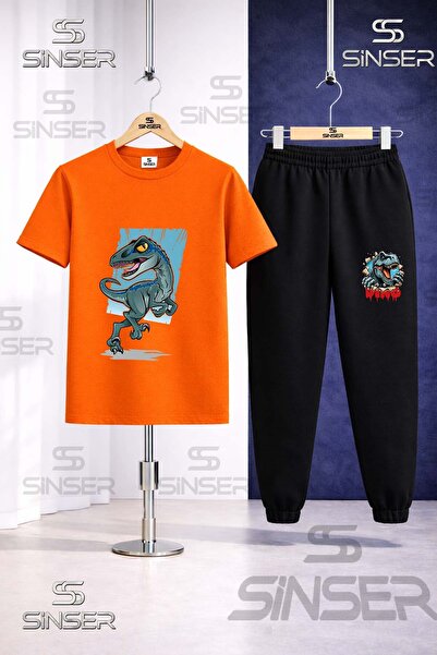 SS SİNSER Παιδικό Σετ Φόρμας με Μπλουζάκι με Στάμπα DINOSAUR TURQUOISE CANVAS