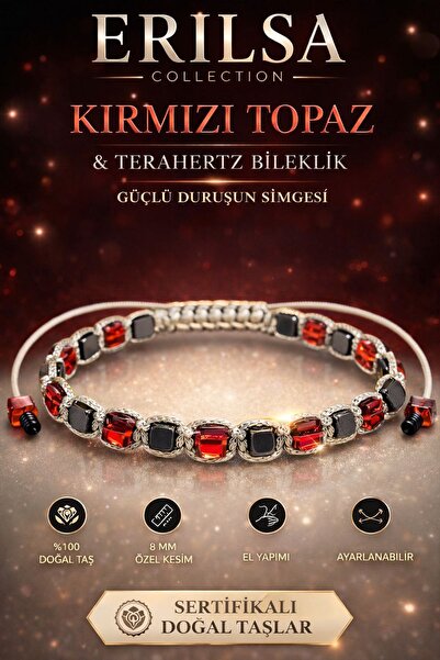 Erilsa Certified Red Topaz Terahertz Bracelet - 8 mm Cube Cut – Natural Gemst...