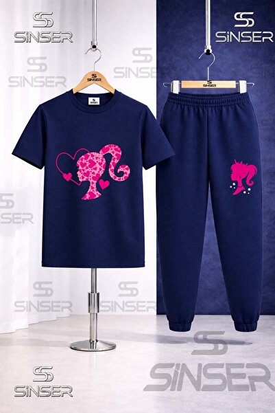 SS SİNSER Children's Brbia Head Heart Pattern Printed T-Shirt Tracksuit Set