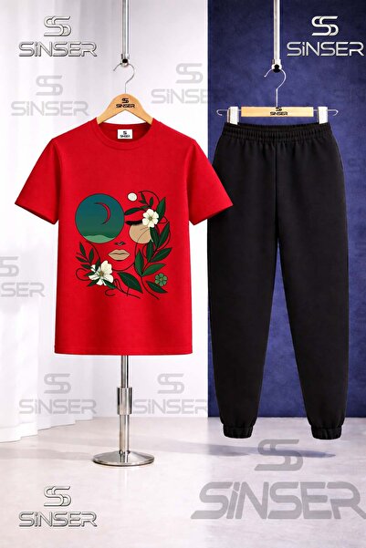 SS SİNSER Παιδικό Σετ Φόρμας με Μπλουζάκι με Στάμπα CICEKTEN GREEN GIRL YUZU