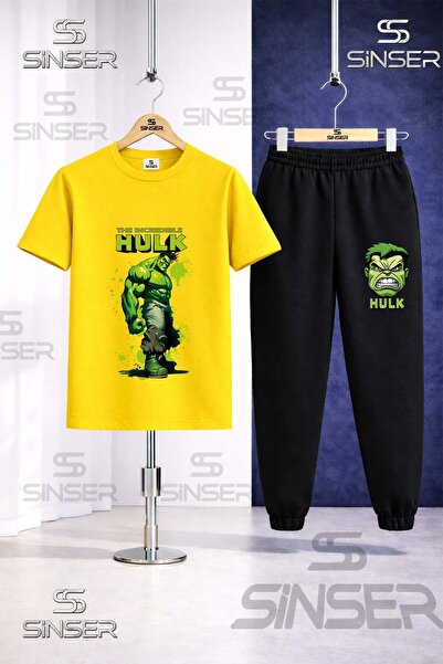 SS SİNSER Children's Hulk Printed and Painted Single Printed T-Shirt Tracksui...