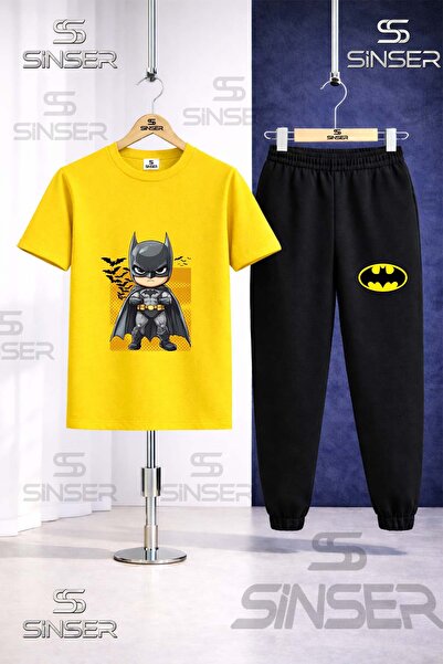 SS SİNSER Children's Batman Kids Designed Black Printed T-Shirt Tracksuit Set
