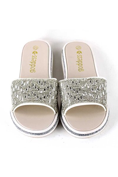 mm Women's slippers decorated with stones 870-MOTIV-SILVER